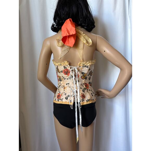 Vintage Handmade Floral Halter Lace-Up Corset Top with Ribbon Ties small - Picture 5 of 16
